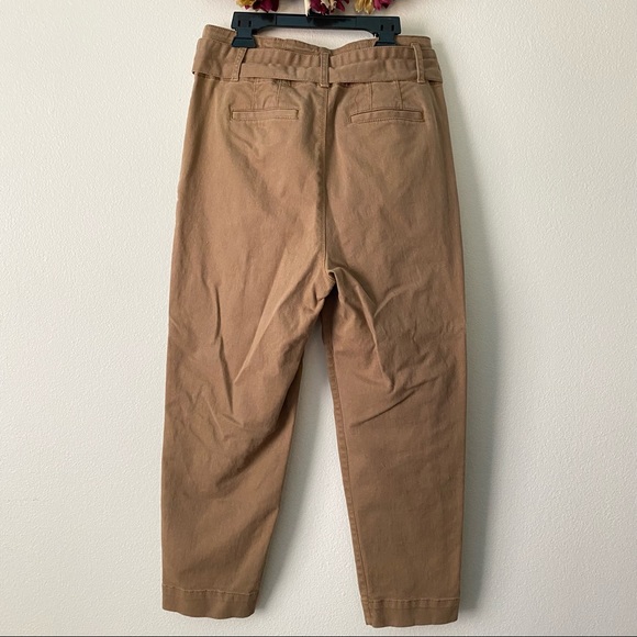 Loft Tie Waist Slim Ankle Paper Bag Brown Pants - Picture 3 of 7